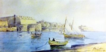 Watercolour
Unattributed
Mediterranean maritime scene, probably depicting Malta, signed
