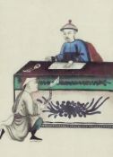 Chinese watercolour on rice paper
Archer kneeling before an official, 14 x 10cm