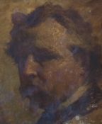Oil on canvas
Unattributed
Head and shoulders study of a man, 13cm x 11cm