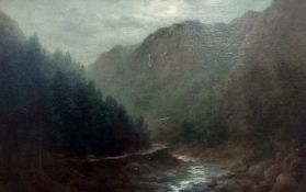 Oil on panel
Attributed to William Ward Gill (1823 - 1894) 
"Pass of Aberglaslyn from the Bridge",