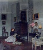 Signed colour print
L Campbell Taylor
Mid 20th century girl seated in stately home drawing room