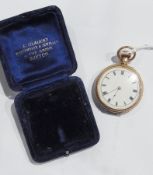 A gold-coloured pocket watch, Roman numeral dial, button winding, with foliate decoration, in box