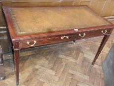 19th century Maples mahogany writing desk with leather inset top,satinwood banding, two frieze