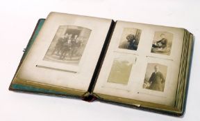 Victorian leather-bound photograph album containing quantity sepia and other photographs