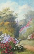 Watercolour
B I Simkin 
Rhododendrons in garden, signed, 46cm x 31cm