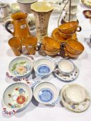 French Vallauris ochre-glazed terracotta part coffee service, Rouen Pottery vase, octagonal, pair