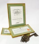 Three certificates relating to Freeman of the City of the London, Freedom of the City of London
