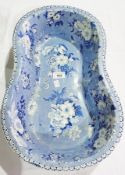 19th century English earthenware underglaze-blue transfer-printed bidet, allover floral spray