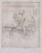 Etching
Eileen Alice Soper (1905-1990) 
"Patience", domestic interior with girl studying, signed