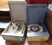 Two vintage record players in their original boxes