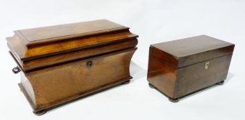 Early 19th century mahogany tea caddy, sarcophagus-shaped, the top with cavetto and ovolo-mould top,