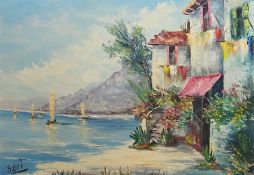 Oil on canvas
Gabri 
Mediterranean seaside scene, signed, 49cm x 68cm