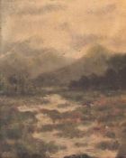 Pair oils on board
Unattributed 
Mountain and river landscapes, 15cm x 11cm (2)