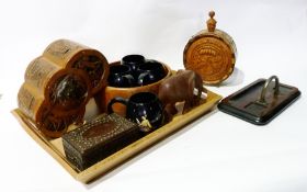 Indian sandalwood carved box, inkstand and other treen items