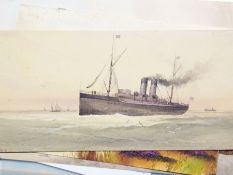 Two unframed marine watercolours
Steam ship and sailing vessels, 
Unframed watercolour 
Camels and