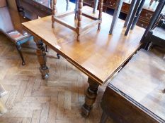 Modern oak extending dining table, square, on turned supports, 89cm wide