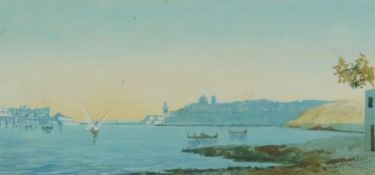 Watercolour
Signed indistinctly 
"Malta", circa 1930, 12cm x 25cm approx.