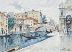 Oil on canvas 
J Muzzini 
Venetian canal scene, signed, 48.5cm x 68cm