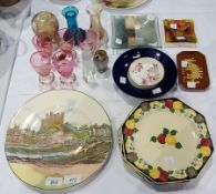 Four various hand-painted mid-20th century pottery plates, Royal Doulton plaque and a small quantity