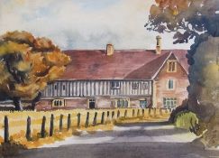 Watercolour  x 27cm
W. Dreghorn
"Priory Gloucester", autumnal rural scene, signed, 27 x 27cm