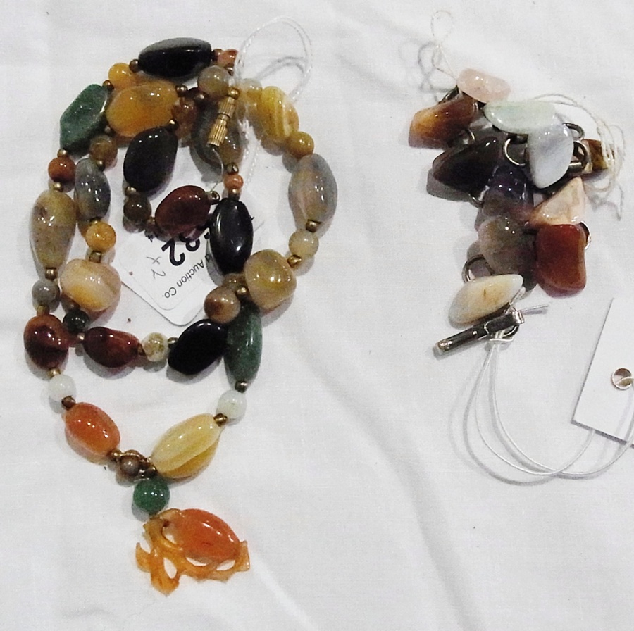 Assorted stone beaded necklace and assorted stone link bracelet (2)