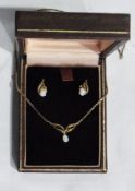 Gold-coloured metal and opal necklace, set teardrop-shaped stone and a pair similar opal set