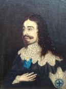 Pair oils on board
Unattributed 
Portraits of Charles II and Oliver Cromwell, head and shoulders,