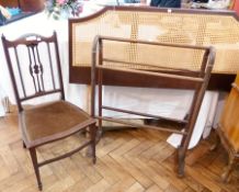 An Edwardian mahogany bedroom chair, satinwood banding, upholstered seat on tapering supports united