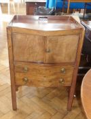 Georgian mahogany tray-top serpentine-fronted commode fitted cupboard with pair panel doors, deep