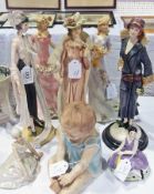 A quantity of modern figures of ladies in vintage dress and a figure of a toddler and others (8)