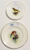 Royal Worcester "Goldfinch" dish, painted by Powell and another smaller dish "Gold Crested..." (2)