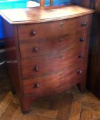 19th century mahogany bow-fronted commode having quadrant mould edge and lift-up top with front