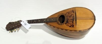 Early 20th century Italian mandolin, signed "Il Globo", mother-of-pearl inlaid fretwork, (af),