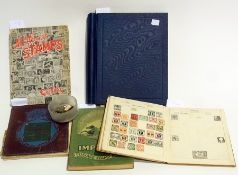 Four albums of world stamps, Guide to Stamp Collecting, "All About Stamps", by W. Denis Way, and