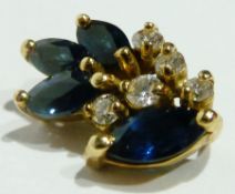 Gold, sapphire and diamond pendant, with four elliptical sapphires and five small diamonds