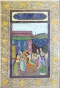 Persian watercolour drawing
Woman in garden being attended to by maidens