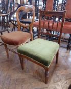 Victorian lightwood hoopback bedroom chair, on turned supports and a railback occasional chair on