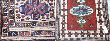 A small Persian design wool rug, two cushions and a Persian design runner, 81 x 365cm