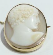 Antique 9ct gold cameo brooch, carved with the head and shoulders of classical male, with safety