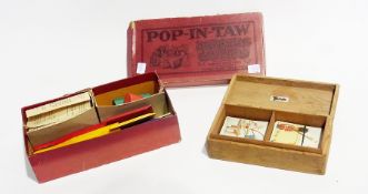 Two old weaving shuttles, "Pop-in-Taw", boxed game and a quantity J. Wix and Sons cigarette