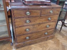 Nineteenth century mahogany chest of two short and three long graduated drawers, raised on a later