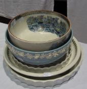 A Wedgwood Queensware bowl, Evesham pattern pie dish, others and another bowl (6)