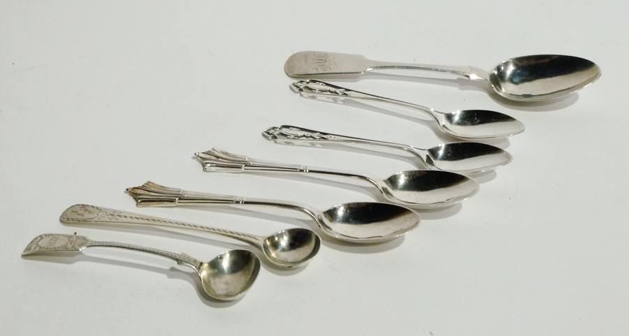 Quantity Georgian and Victorian silver salt, mustard and teaspoons including fiddle pattern and