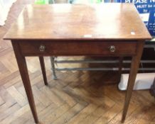 Antique mahogany side table, fitted single frieze drawer with brass embossed knob handles on