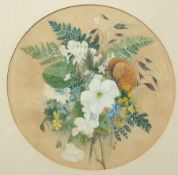 Watercolour 
Unattributed 
Floral study 
Signed, LF176, in circular frame, 23cm diameter