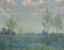 Oil on canvas
Unattributed 
A bluebell meadow "The Devil's Punchbowl", near Haselmere, Surrey,