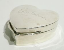 Silver trinket box, heart shaped with serpentine lip, engraved Barbara, Birmingham 1914