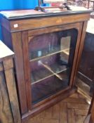 Victorian rosewood side cabinet, having fan patera inlaid frieze, fitted two shelves enclosed by