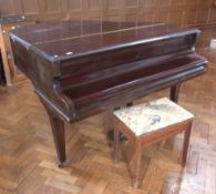 20th century Challen mahogany baby grand piano on square tapering supports and castors, some