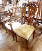 Edwardian stained beech occasional chair, with scroll and foliate pierced toprail, pierced shaped